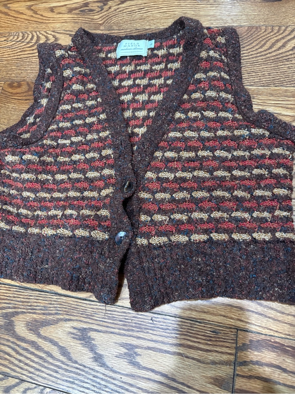 Textured Brown Patterned Knit Vest - Multicolor Accent